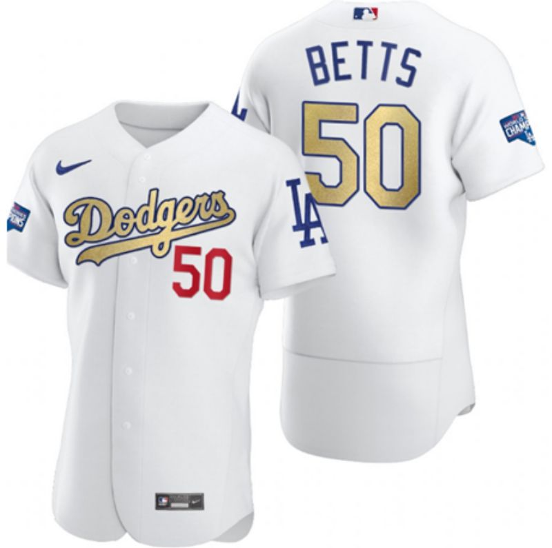 Los Angeles Dodgers #50 Mookie Betts Men Nike White Home 2020 World Series Champions Authentic Player MLB Jersey